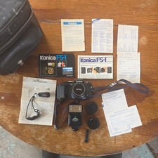 Konica FC-1 35mm SLR Camera Package w/ Hexanon AR 50mm Sunpak 144 Flash  More