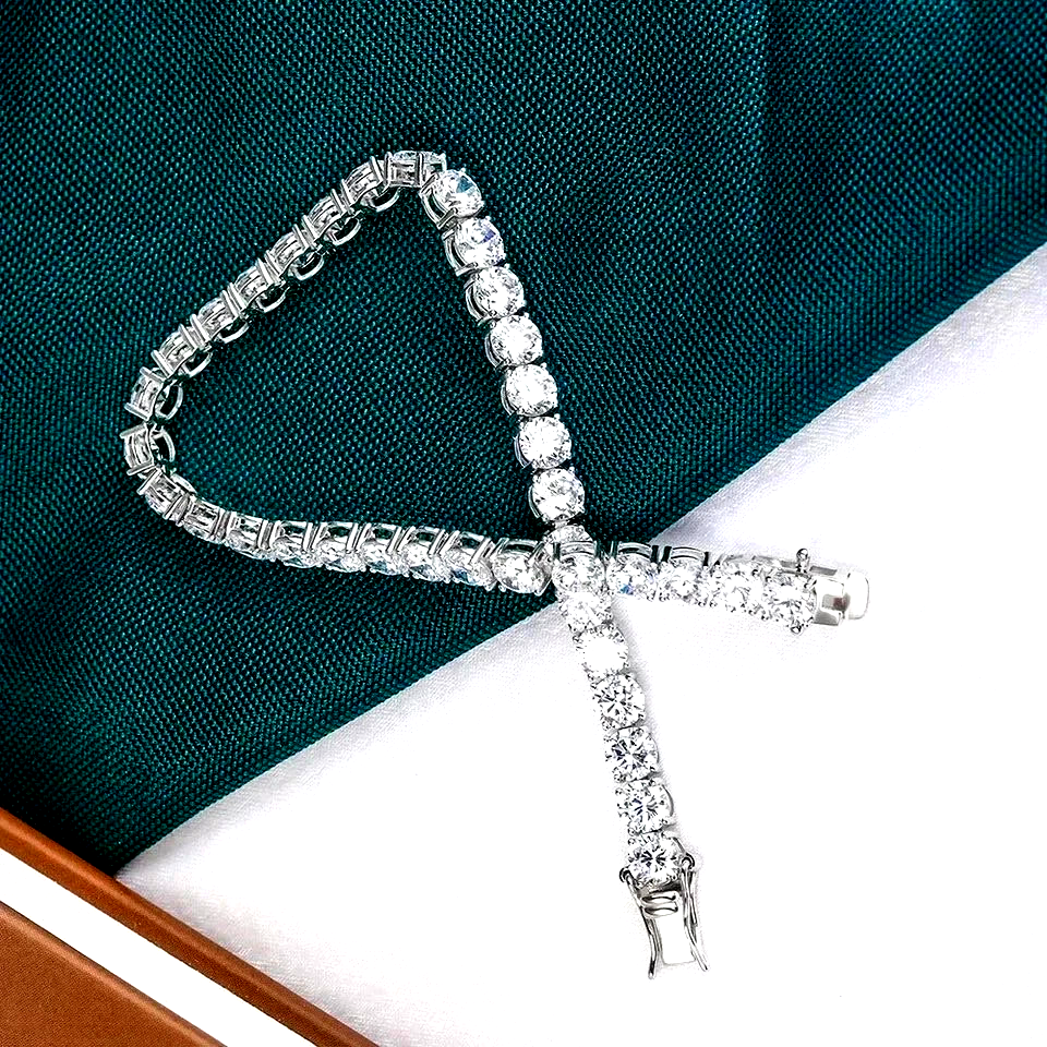 Certified Tennis Moissanite 14k White Gold Plated Round Cut 5Ct Wedding Bracelet