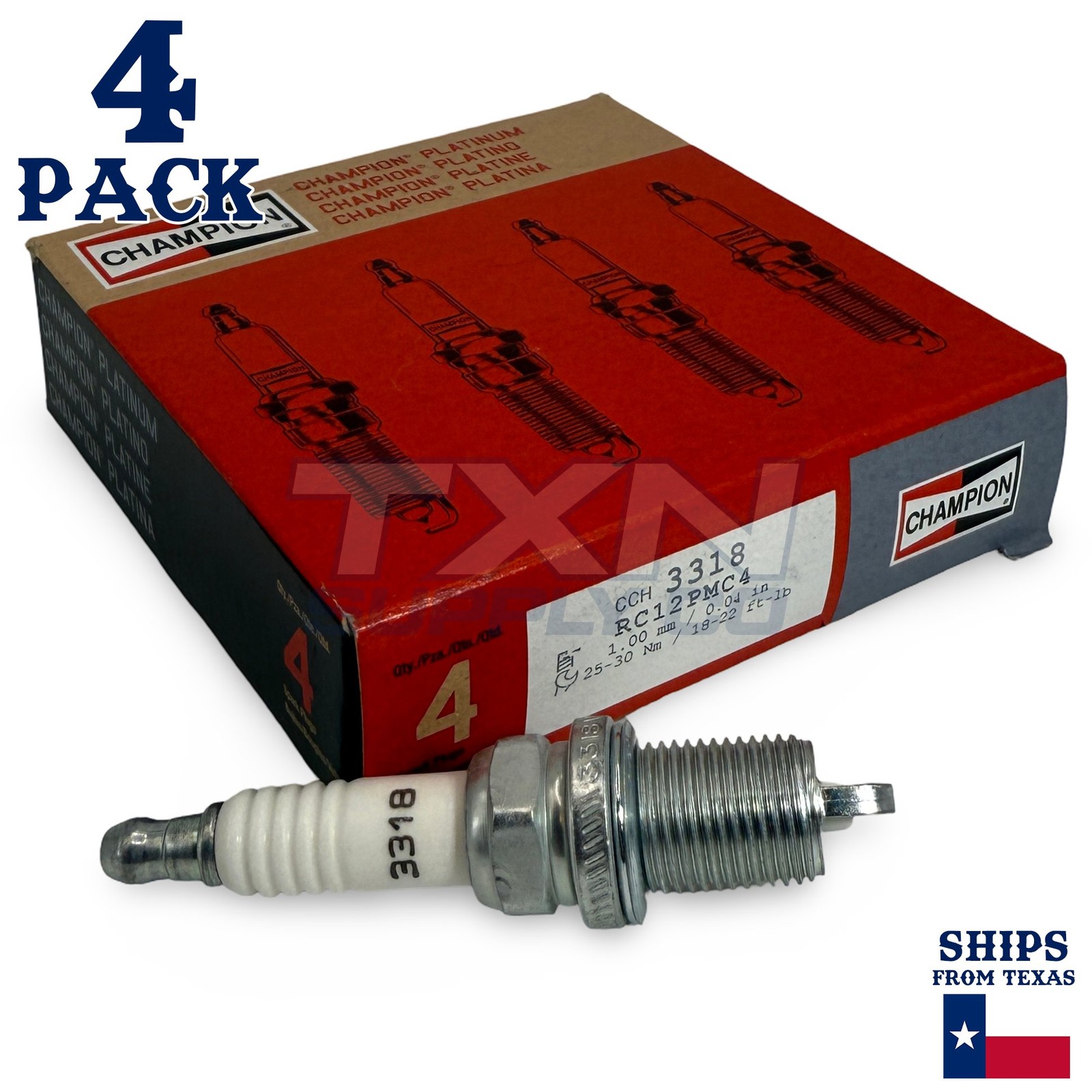 Champion 3318 Platinum Spark Plugs RC12PMC4 - 4 Pack
