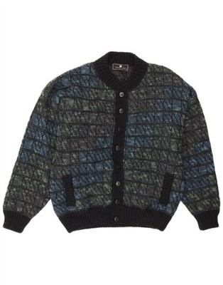 Tobia System Herren Strick Bomber Jacke EU 46 Small Navy Blau Kariert Wolle Retro AT11