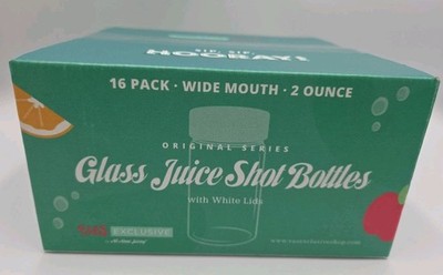2 Oz Glass Juice Shot Bottles 16 Pack Jars With Lids NIB Vas Exclusive Brand