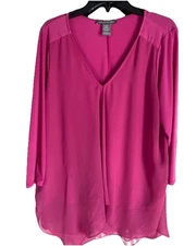 Kate & Mallory Women’s Blouse Fushia Lightweight Size Large Bold Flowing Layered