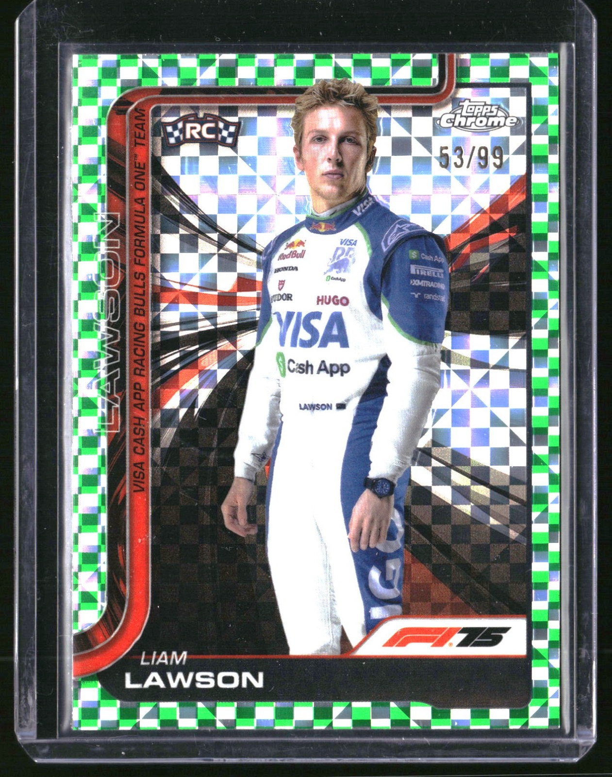 2025 Topps Chrome F1 Liam Lawson RC Rookie Portrait Green Checker 53/99 #11