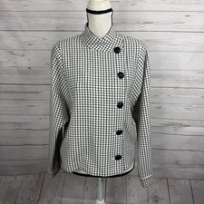 CAbi #3173 Osaka Nights Windowpane Jacket Sz Medium White Black Crested Buttons