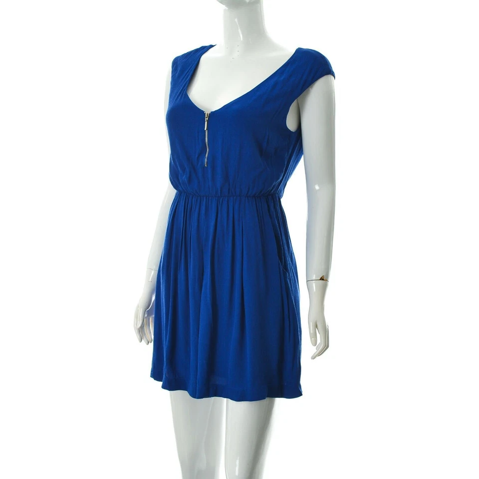 Mini robe femme Stradivarius bleu royal plissée transparente sans manches tai... - Photo 2/4
