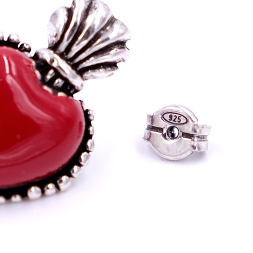 Orecchini in Argento 925 Smaltato Sacro Cuore Ex Voto - Foto 4 di 5