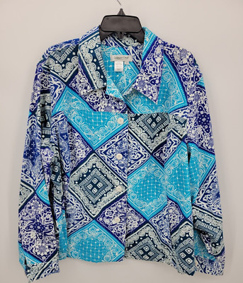 Coldwater Creek Top Womens Plus 3X Blue Paisley Patchwork Cottagecore Artsy