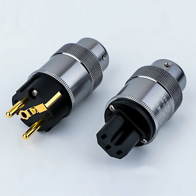 Audiophil Vergoldet Netzstrom Verbinder EU SCHUKO HiFi Netzkabel AC C13 Stecker