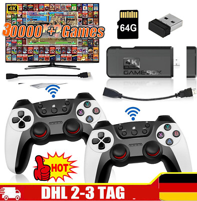30000+ 4K TV Video Game Stick Retro Gaming Konsole mit 2 Wireless Controller DE