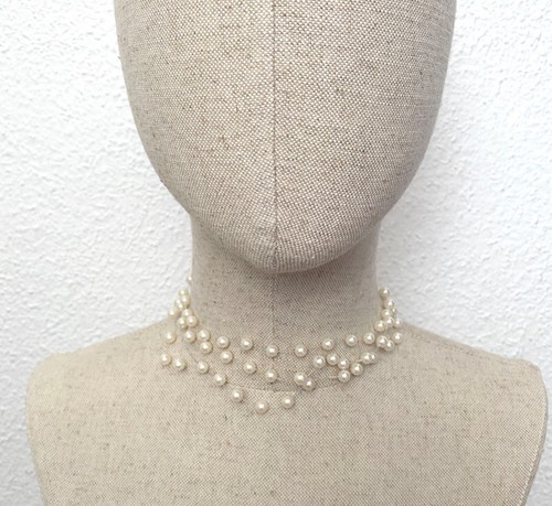Collier En Fausses Perles Nacré - Longueur 50.5cm, Perles 7mm, Blanc, Vintage