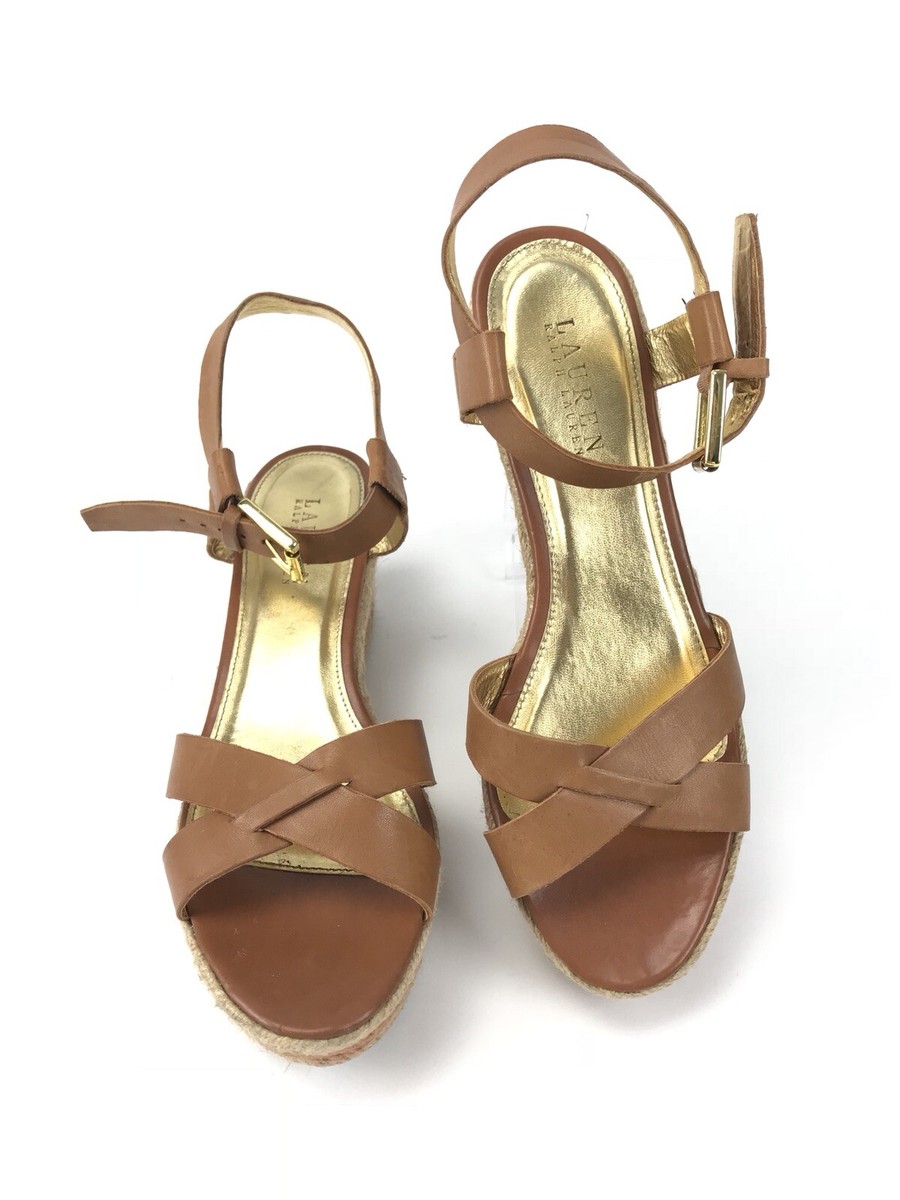 Ralph Lauren ブラウンレザー　ウェッジヒールミュール　USサイズ9 Lauren Ralph Lauren Camel Brown Platform Wedge Size 9 | eBay
