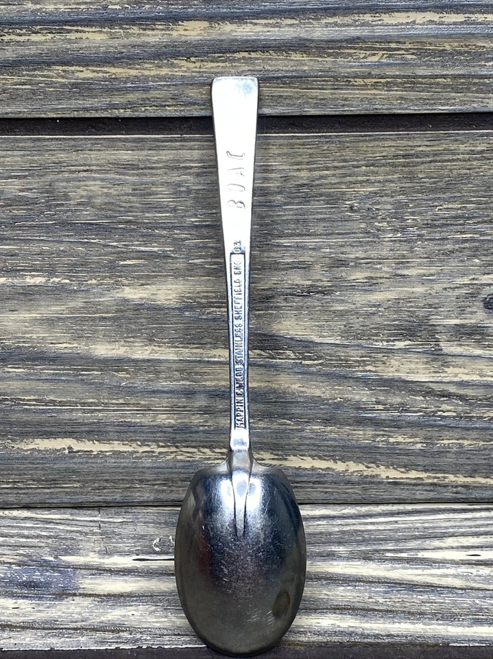 "Cuchara plateada de acero inoxidable Mappin Webb de colección mango cuadrado 4,5"""  Foto 2 de 4