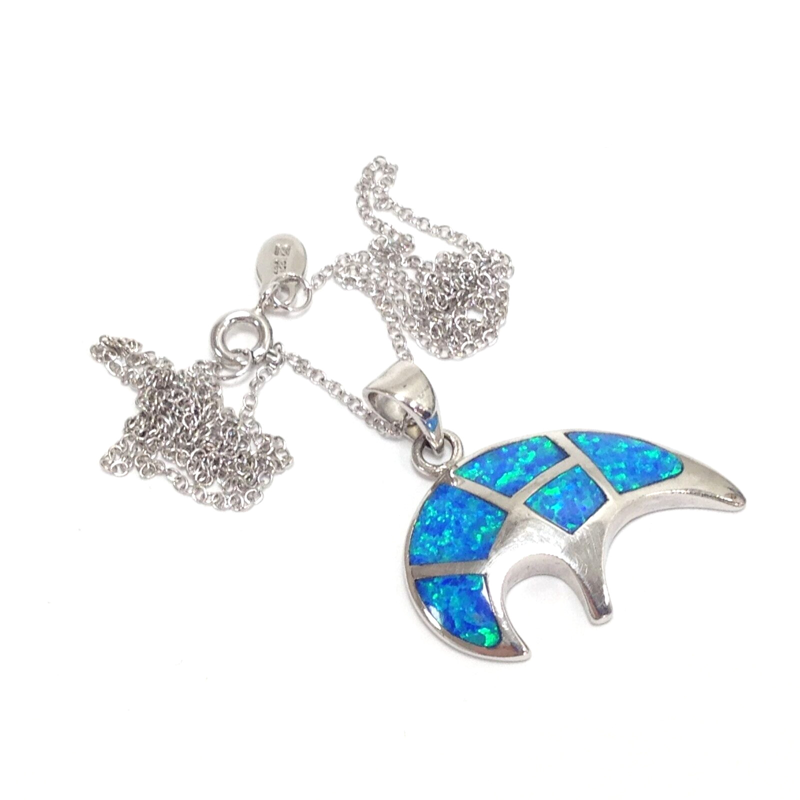 Solid 925 Sterling Silver Blue Fire Opal Inlay Al… - image 7