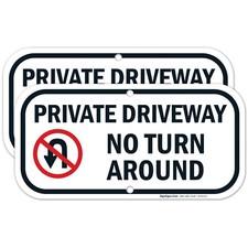 Private Driveway Sign, No Turn Around, 2 Pack 6x12 Aluminum