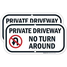 Private Driveway Sign, No Turn Around, (2 Pack) 6x12 Aluminum
