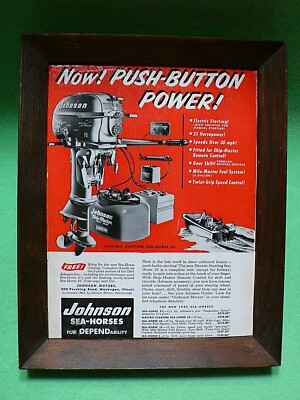 Vintage framed 1954 JOHNSON SEAHORSE Outboard Electric Start Boating Advertising