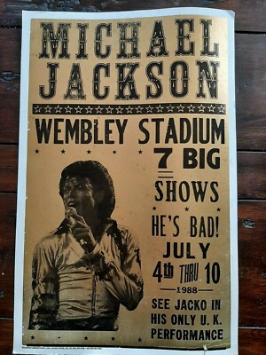 MICHAEL JACKSON Bad Tour 1988 Wembley July 4th TRIBUNE SHOWPRINT
