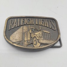 Vintage Raleigh Lights Tobacco Cigarettes Semi Truck Trucker Brass Belt Buckle