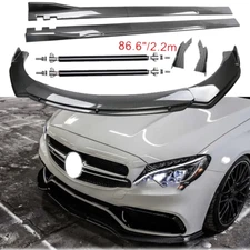 Carbon Fiber Front Bumper Lip Spoiler 86.6" Side Skirt Kit For Mercedes-Benz I