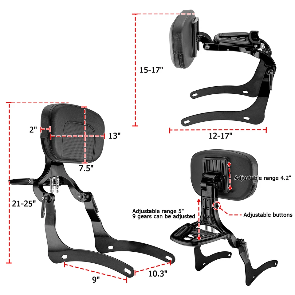Respaldo ajustable multiusos barra Sissy para Kawasaki Vulcan VN900 2006-2025 Foto 2 de 4