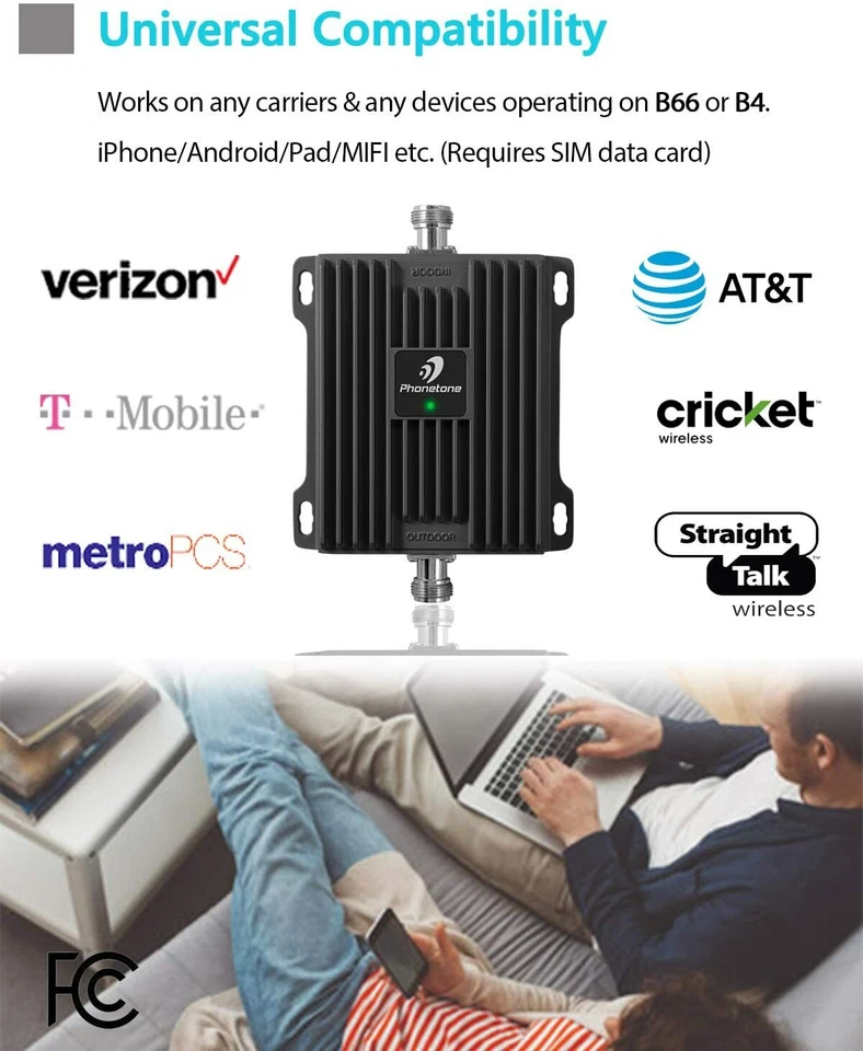 Cell Phone Signal Booster 3G 4G LTE 1700/2100MHz Band 66 & Band 4 Repeater Kit - Image 4 of 4