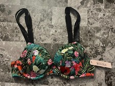 NWT VICTORIA'S SECRET 32B TROPICAL RHINESTONE SHINE STRAP PUSH UP BIKINI TOP