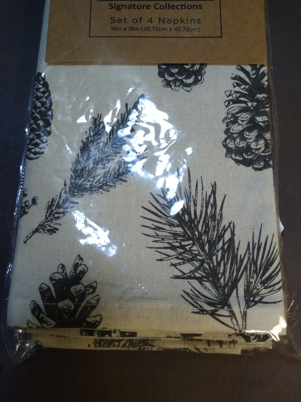 Vatican Homes Napkins Black Pinecone design set of 4 100% cotton 18" x 18" India