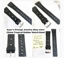 Vintage Tropical Black Rubber Wristwatch Band 20mm 7 3/4  