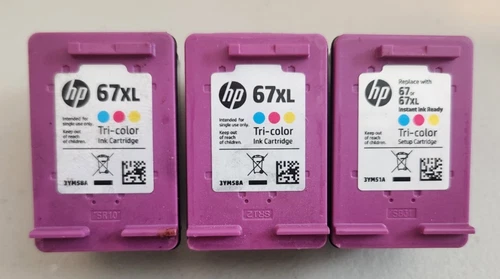 Lot - 3 Empty Genuine HP (2) 67xl (1) 67 Tri-Color Ink Cartridges Never Refilled