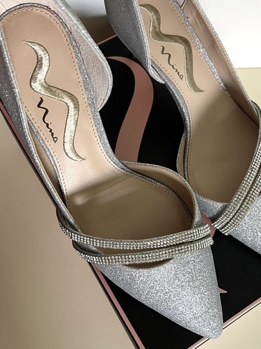 NIB N by Nina Nevin Metallic Silver Heels Size 7.5 - Picture 10 of 14