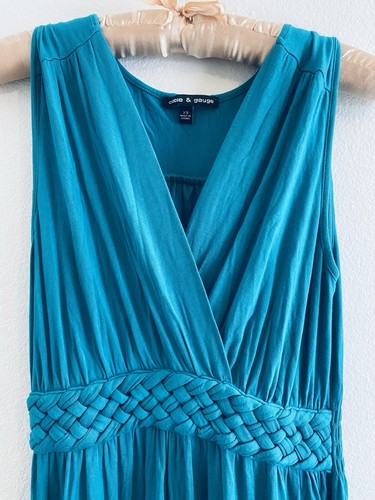 Cable & Gauge Sleeveless Maxi Dress Size XS Green Aqua V-neck Pullover Stretch - Picture 2 of 5