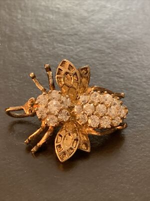 VTG 925 FLY HONEY BEE INSECT WHITE STONE STERLING GOLD VERMEIL