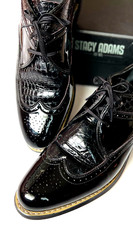 Elegant Stacy Adams Mens Ostrich Wingtip Oxford Black Patent Pre-Owned Size 7w