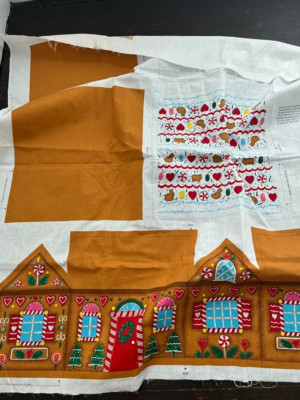 VIP Cranston GingerBear Christmas Gingerbread House Fabric Panel Vintage