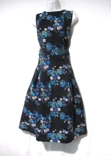 NY & Co Eva Mendes Tapestry Blue Jacquard Floral Lined Cocktail Dress Size 8