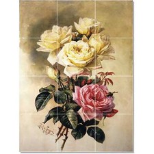 Paul De Longpre Flower Tile Mural PT22790. 24 x 32 (12) 8x8 tiles