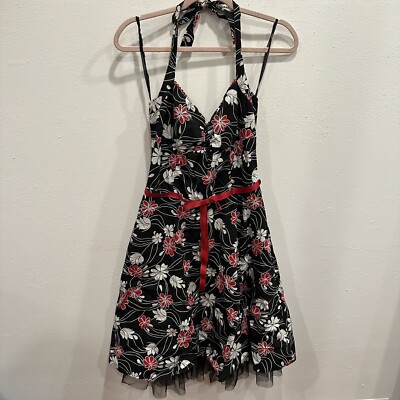 Rampage Black and Red Halter Dress women's size 13 Floral Lined W/ Tulle  Y2K B7 | eBay