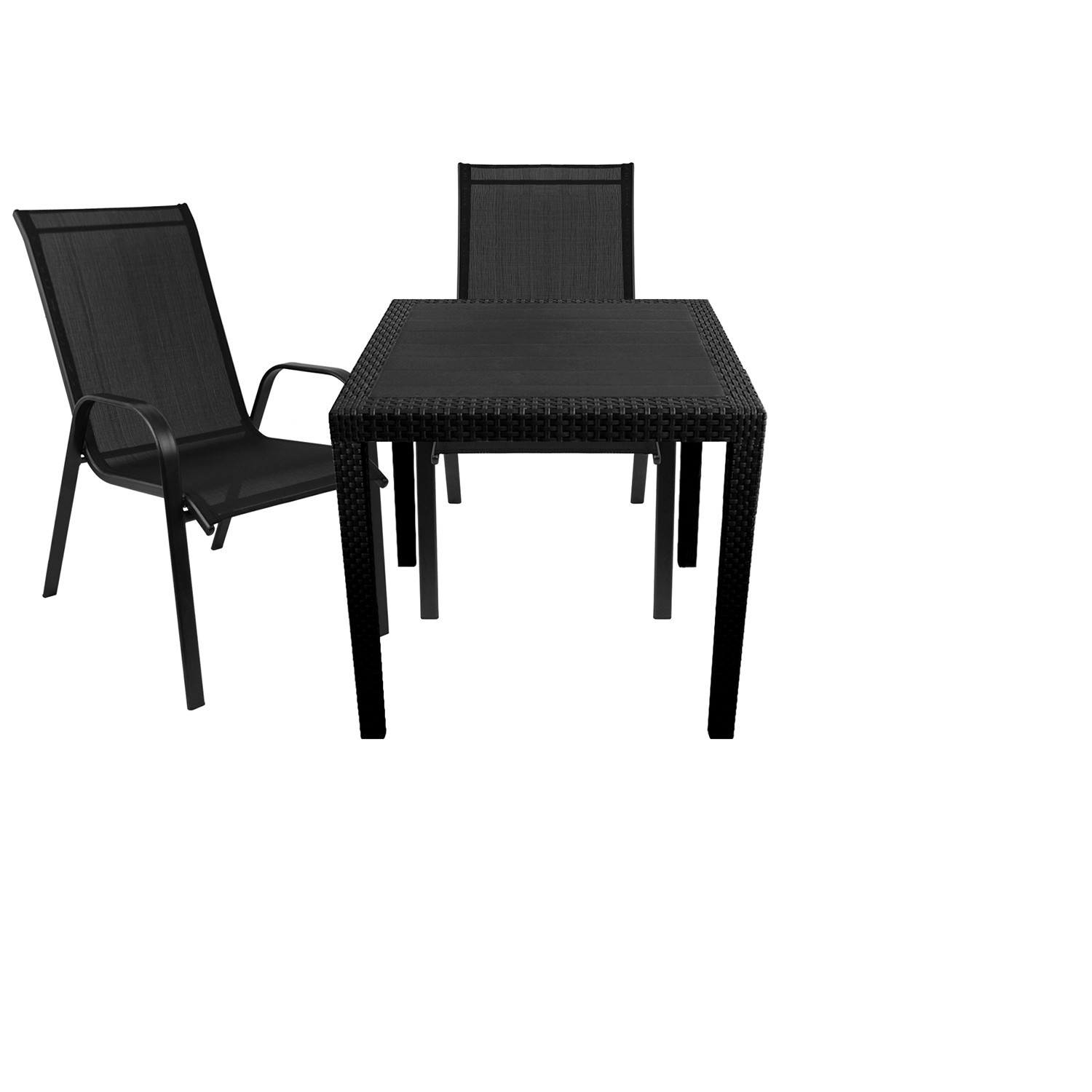 Gartenmöbel Set Gartentisch Stapelstühle Rattan-Optik 79x79cm 2x Stapelstühle Gartentisch Textilen Schw. 30b27d Gartenmöbel Set Gartentisch Stapelstühle Rattan-Optik 79x79cm 2x Stapelstühle Gartentisch Textilen Schw. 30b27d
