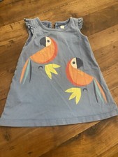 Baby Girl Dress By Tea 100% Cotton 6-9 Months EUC Puffin Parrot Floral Blue