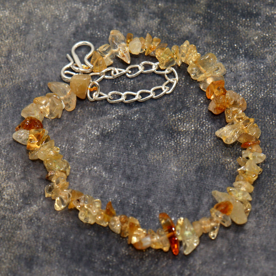 925 Silver Plated Lemon Citrine Beaded Bracelet Size 9.5 JW Jewelry