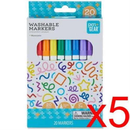 Menge 5 Stift + Getriebe 20 Ct waschbare Marker (insgesamt 100) ungiftig, Superspitze, Alter 3+ - Bild 1 von 1
