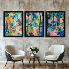 Set of 3 Vibrant Floral Wall Prints Flower Meadow Home Office Wall Art Pictures 
