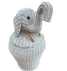 Wicker Rattan elephant w/Tusks White XL storage basket W/ lid Vintage Nursery