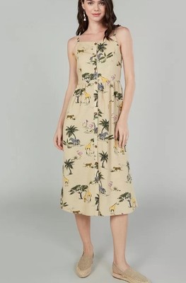 Old Navy Safari Dress Women XS Beige animal Print Zoo Midi linen blend B2 |  eBay