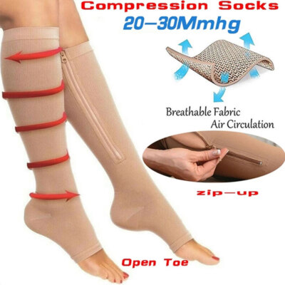 Zipper Compression Socks 1-3 Pairs Calf Knee High Stockings Open Toe for Runing