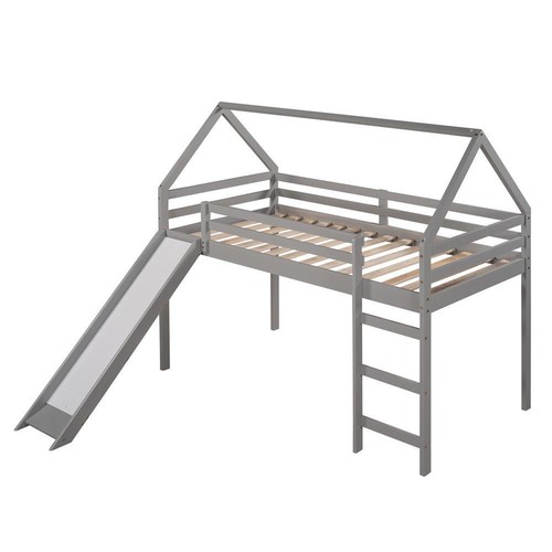 Twin Size House Loft Bed Frame with Slide White Health and Comfort Gray - Picture 6 of 12