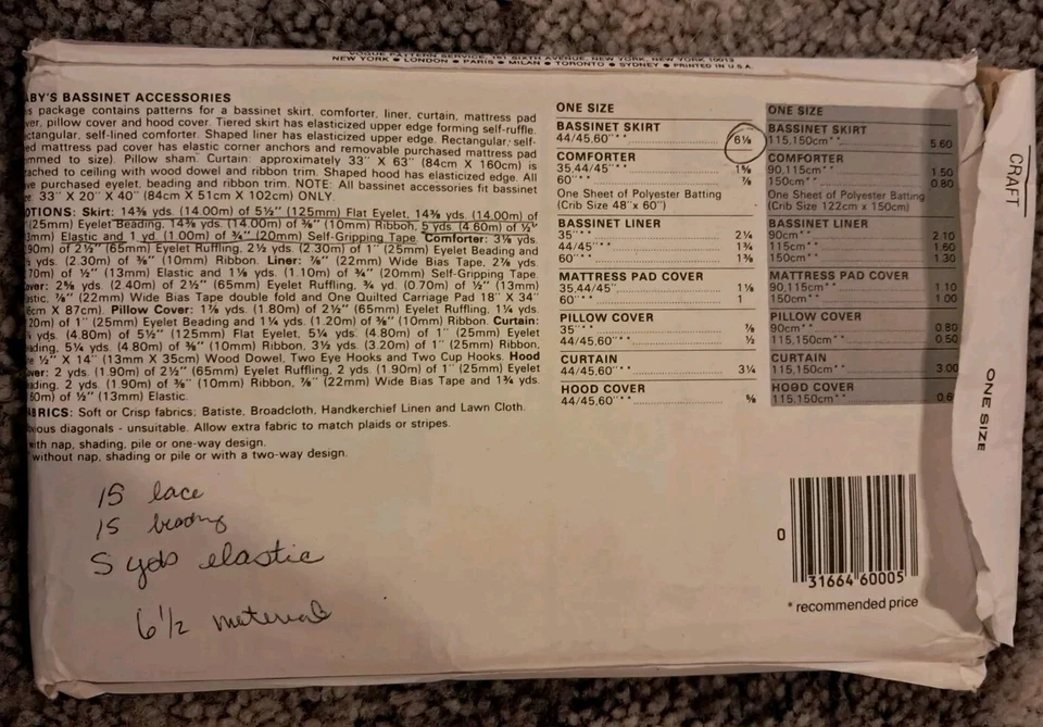 Vogue Craft Sewing Pattern 2869-Bassinet-Comforter-Curtain-Vintage-1987-Baby - Image 2 of 2