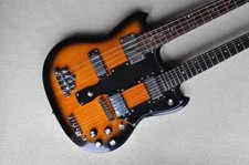 New Double Neck Tobacco Sunburst Electric Guitar with 6+4 Strings Bass