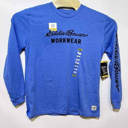 New Eddie Bauer Women’s Large Workwear Blue Long Sleeve Tshirt Graphic Spellout