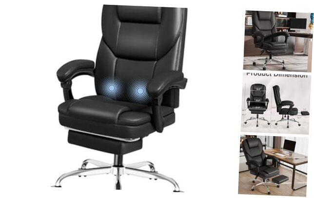 Ergonomic Executive Office Chair with Reclining & Massage in Black  